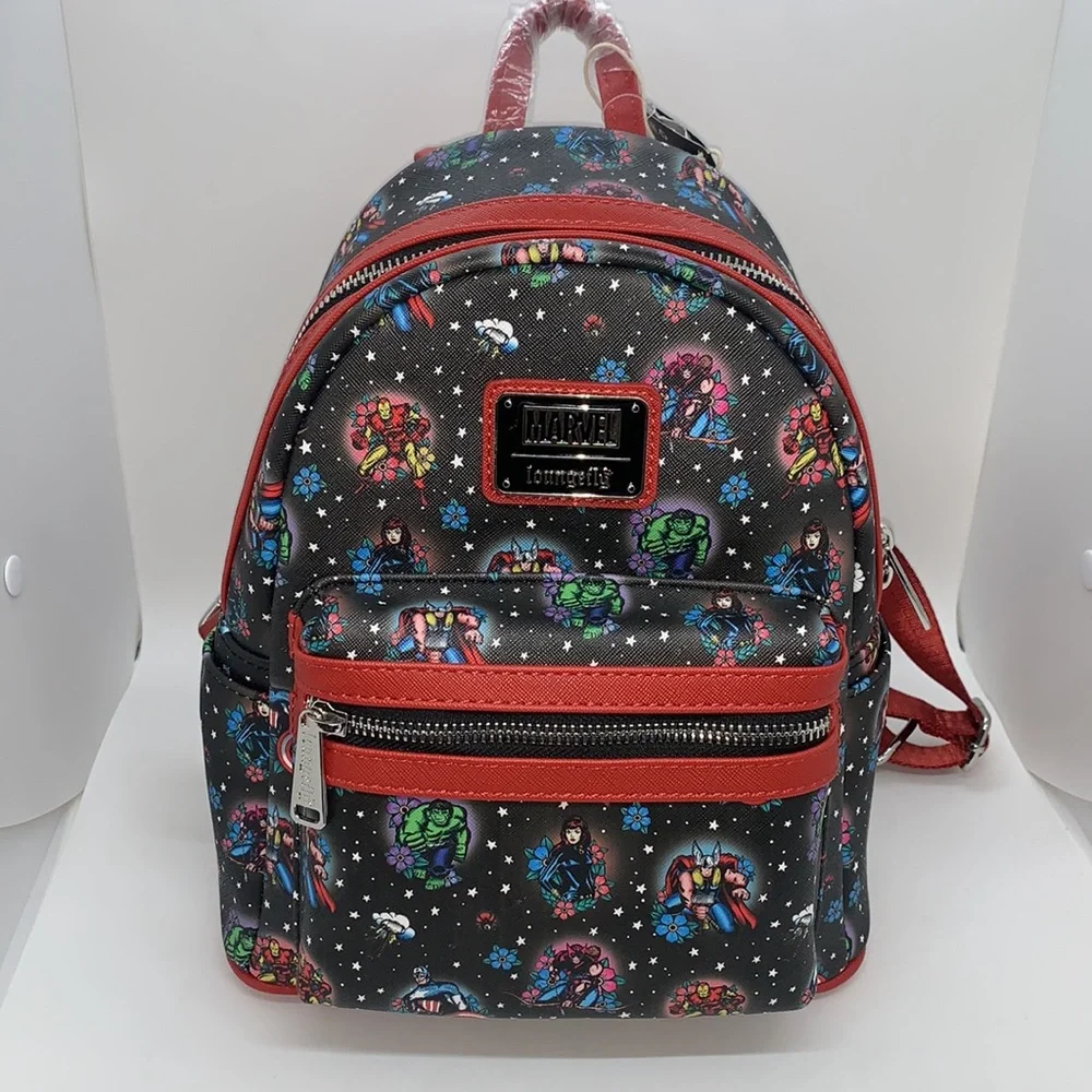 Loungefly NEW Marvel Avengers Tattoo Black Red Mini Backpack Superhero Collector